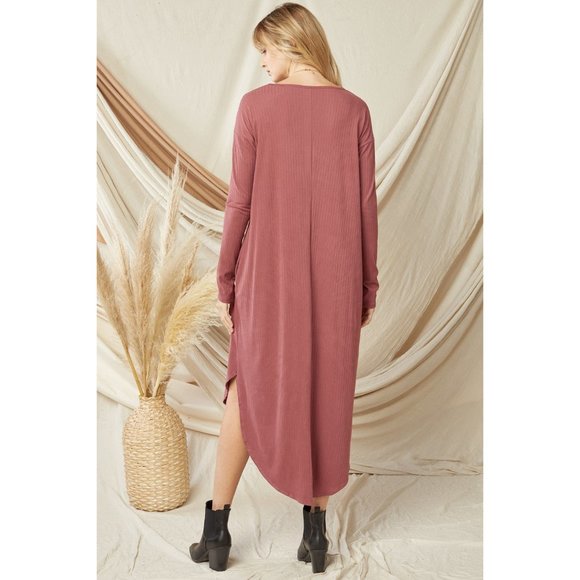 Entro Ribbed Pocket Midi Dress, Marsala - Picture 3 of 6